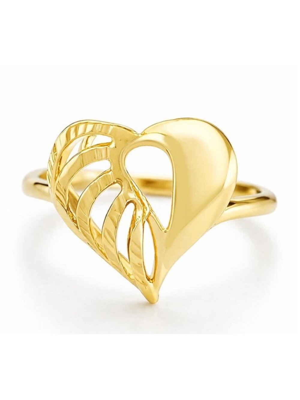 Heart Band Ring Solid 10k Yellow Gold